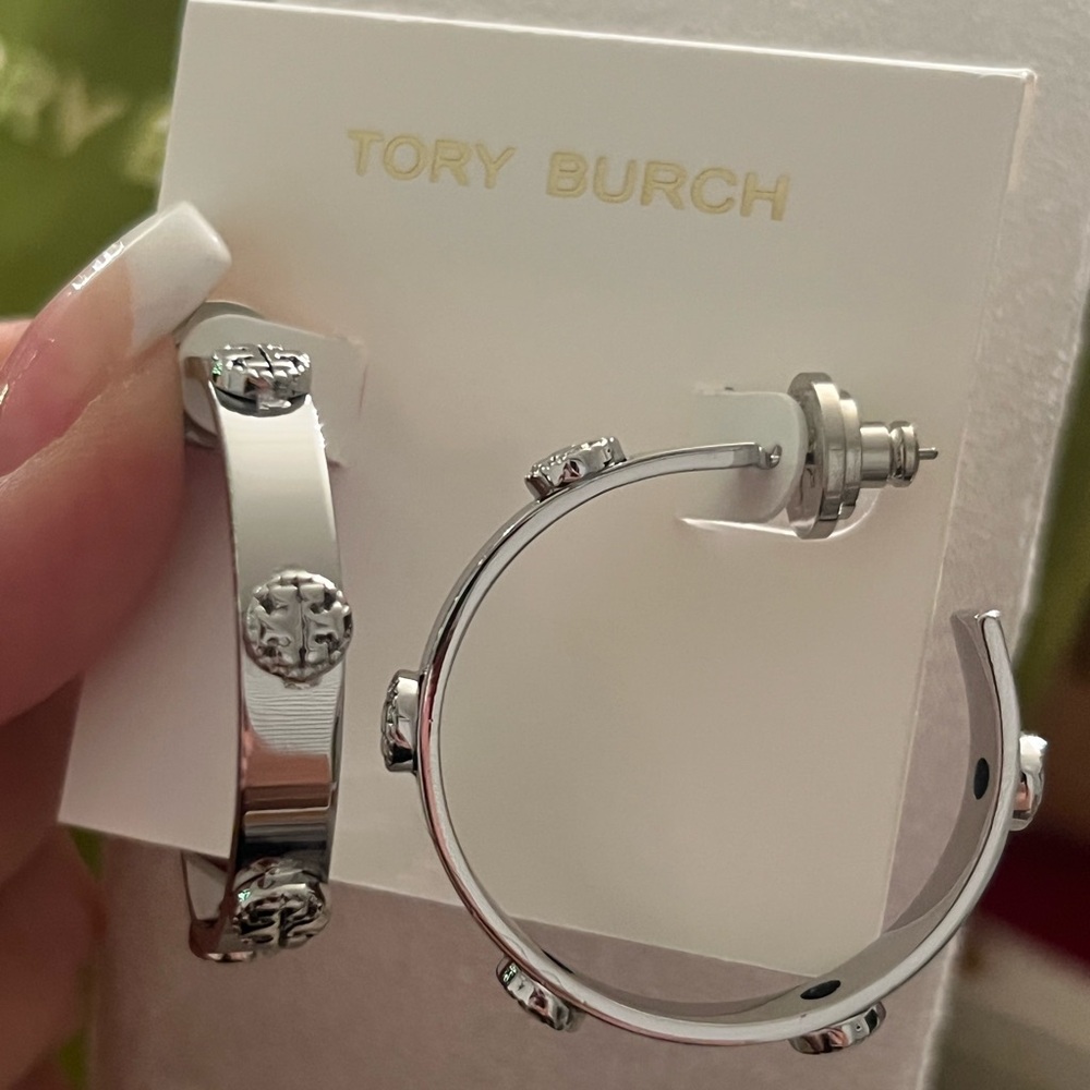 Tory Burch Silver Miller Studded Hoops
